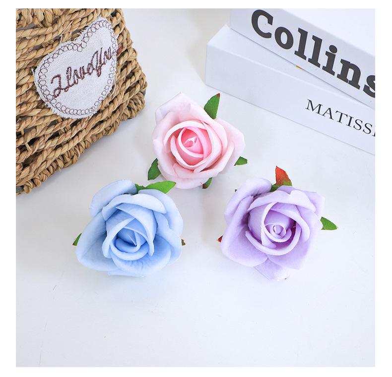 批发5cm绒布玫瑰花蕾仿真花 新娘手腕花DIY婚庆手捧蛋糕装饰花头详情33