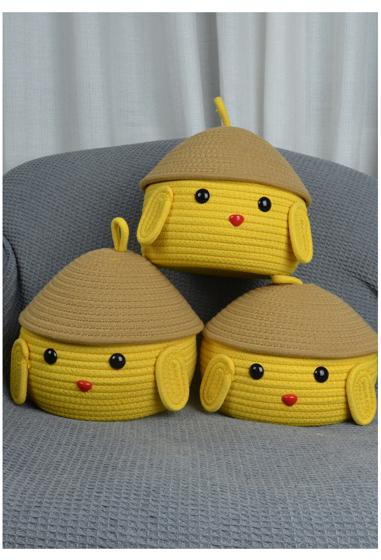 卡通布丁狗收纳盒桌面收纳篮零食杂物化妆品带盖整理篮家用储物盒详情10