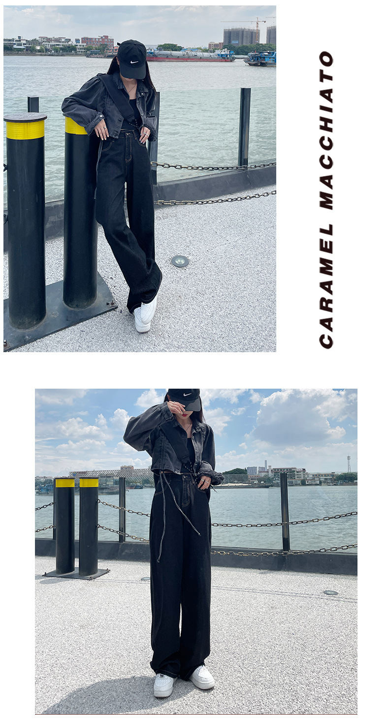 The 2022 Spring/Summer new khaki straight-leg wide-leg jeans make women look slimmer and taller. They are loose, high-waisted, floor-length and paired with long pants pic 22