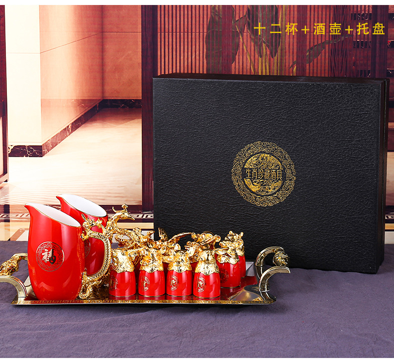 Creative 12 zodiac ceramic wine cup dispenser set for home use, antique Chinese wine cups from the Old Summer Palace pic 14