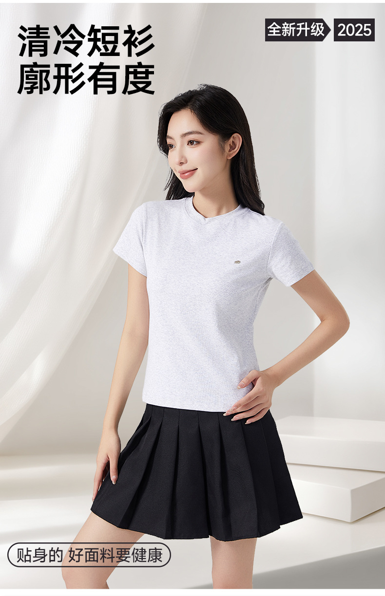 t恤女夏短袖宽松正肩纯棉时尚金属小标休闲圆领套头短袖上衣女T恤详情2