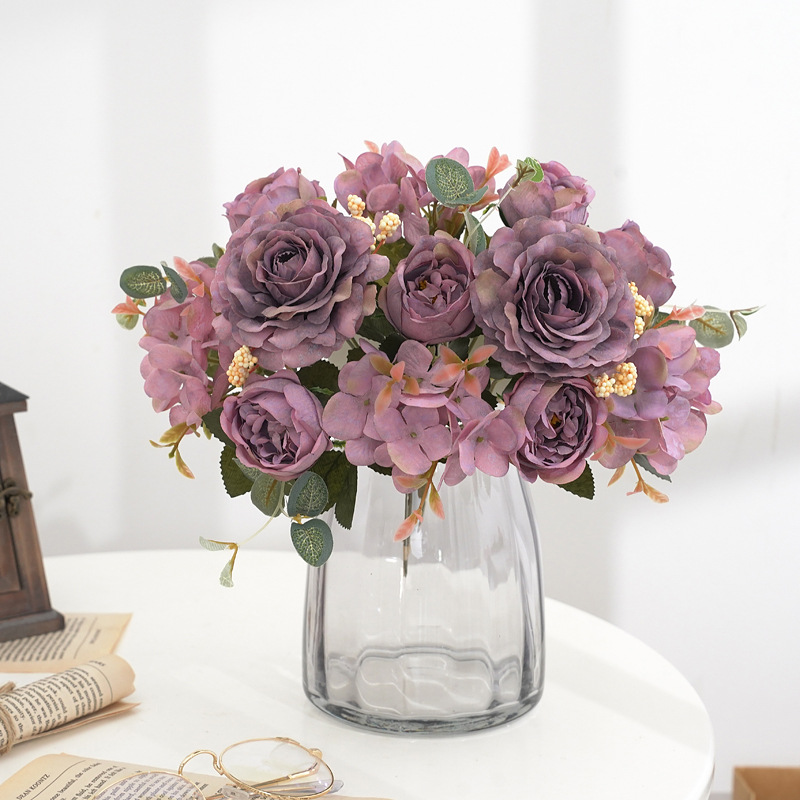 European-style hydrangea and peony bouquets, artificial silk flowers, fake flowers, wedding home, living room decoration, photography and shooting props pic 23