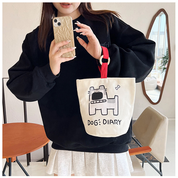 上班族便携妈咪帆布包购物学生可爱水桶型手拎便当带饭盒手提包女详情11