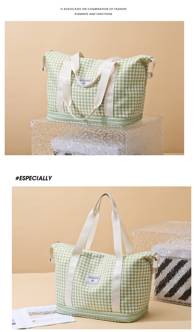 潮流时尚千鸟格花纹手提旅行包大容量运动收纳健身包可折叠背包详情16