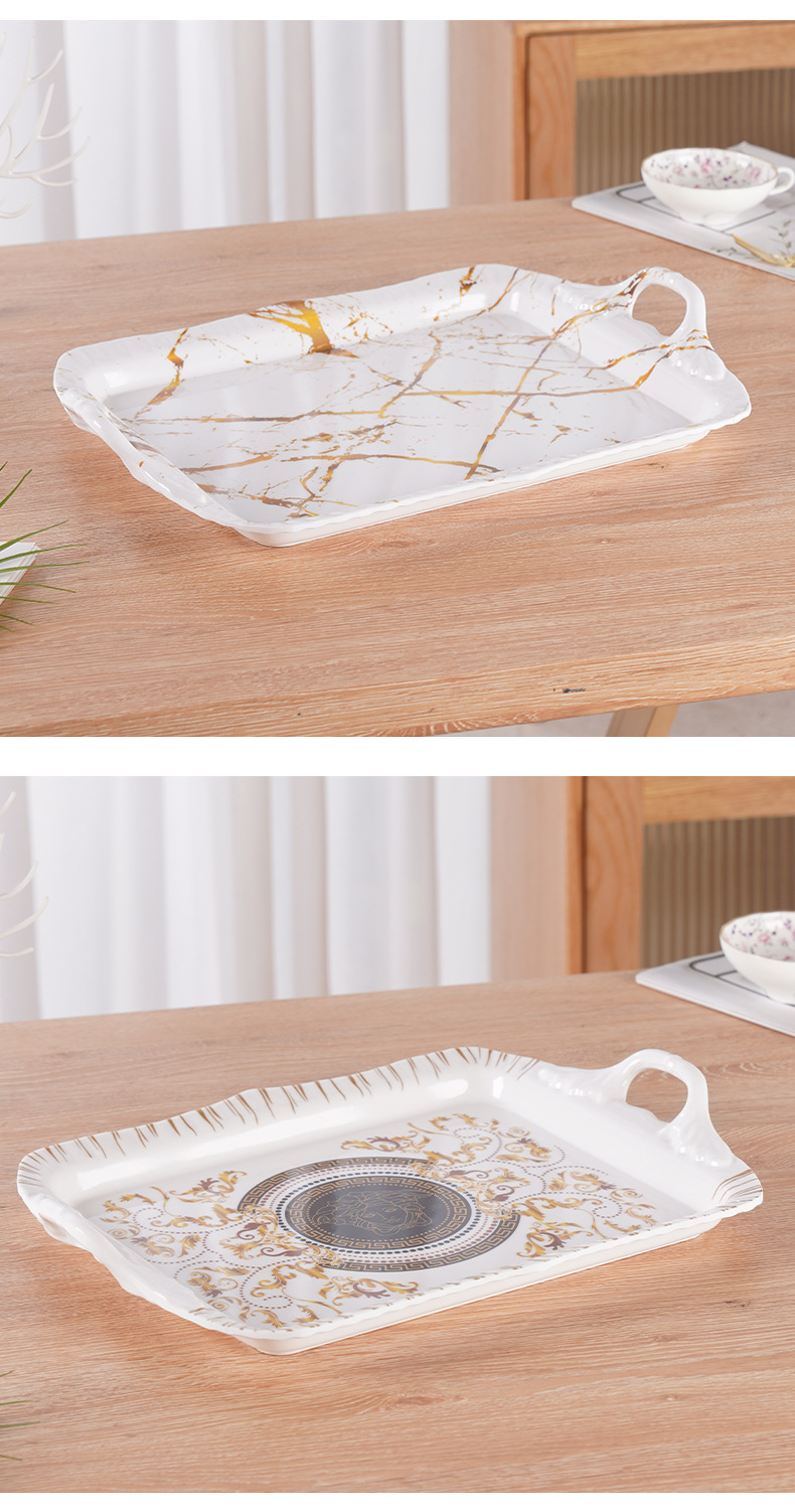 Bisauro rectangular marble tazas de té de metamina bandeja bandeja de vino taza de bebida bandeja de té de porcelana imitación de frutas bandeja pic 23