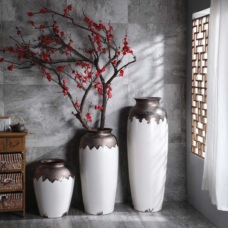 chinagoods Modern and simple Chinese ceramic floor-standing large vase, hotel ceramic large vase, living room window display, club hotel flower arrangement earthenware jar pic 1