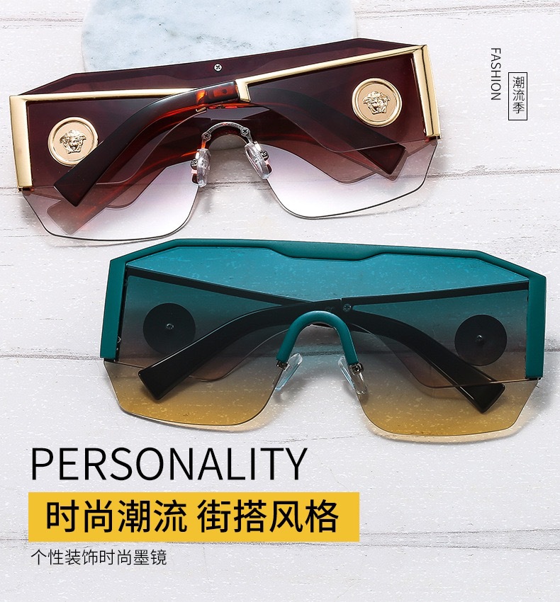 European and American fashionable one-piece glasses for men and women, large-framed sunglasses for street snaps, wide-leg anti-ultraviolet head glasses pic 1