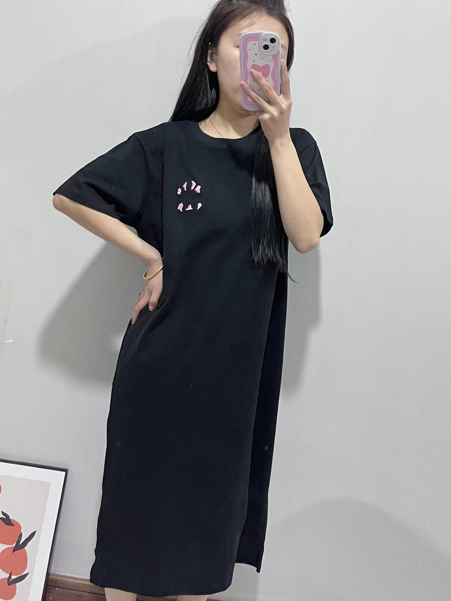 Korean MLB22 summer new macaron-colored NY small logo embroidered long dress, slimming, breathable and casual dress pic 4