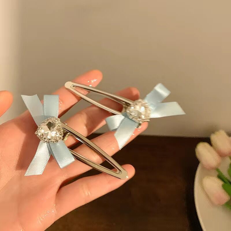 y2k Girl Heart Heart water Diamond pink bow hair clip, female bangs side hair clip, sweet duckbill hair accessory pic 10