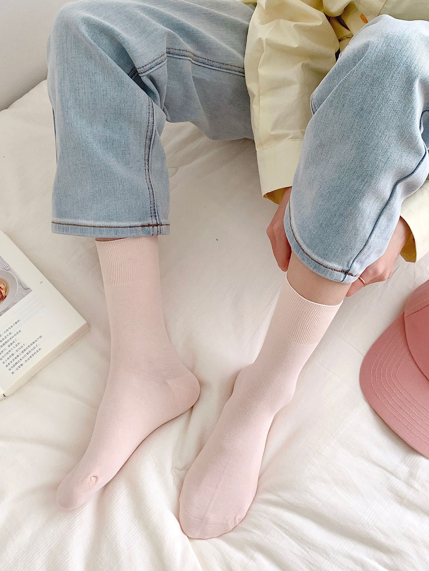 夏天女生袜子无骨堆堆月子袜日系马卡龙色松口春夏薄款简约中筒袜详情17