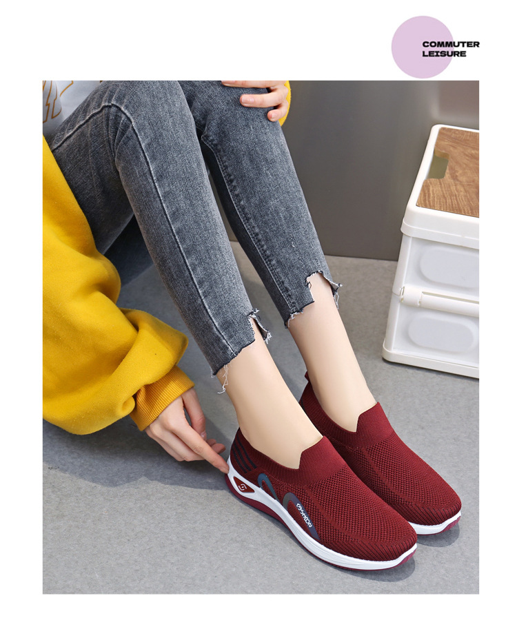 2023新款飞织一脚蹬袜子口休闲女鞋按摩底透气妈妈鞋健步运动鞋详情39