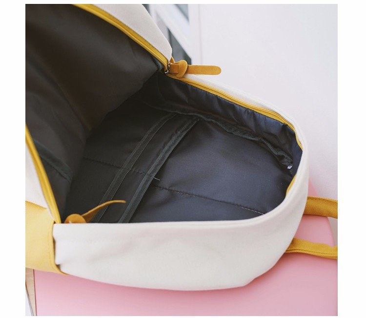 Factory wholesale of college-style, fresh, artistic, simple and versatile canvas backpacks, color-matched schoolbags for middle school best friends pic 45