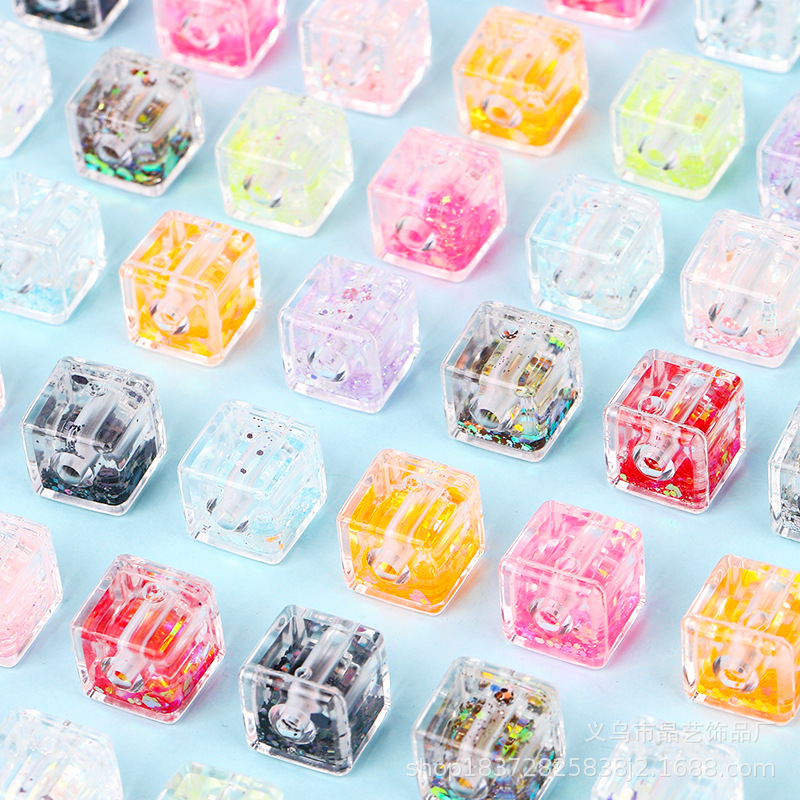 Acrylic transparent straight-hole square pendant, luminous flowing sand perforated diy bracelet, mobile phone chain accessory material pic 2