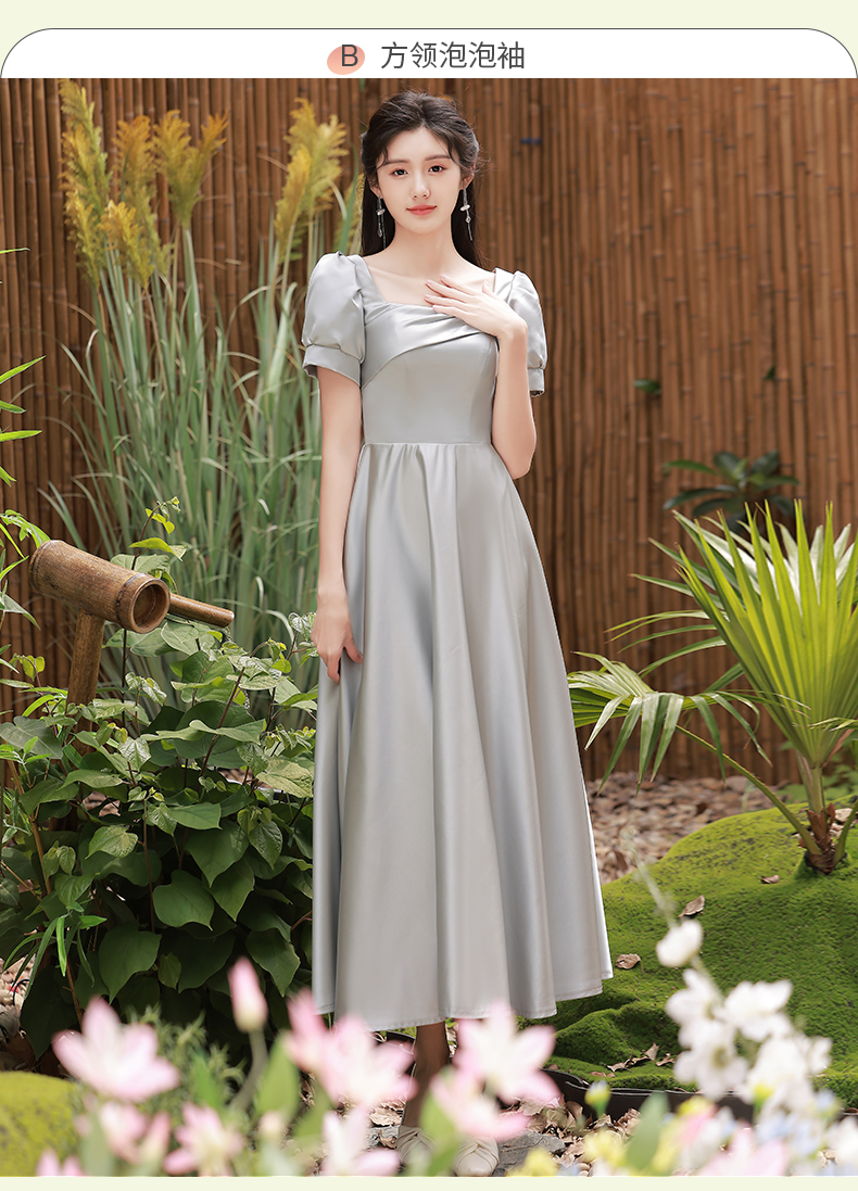 伴娘服2022年新款秋季灰色姐妹团学生毕业季显瘦缎面礼服裙女详情17