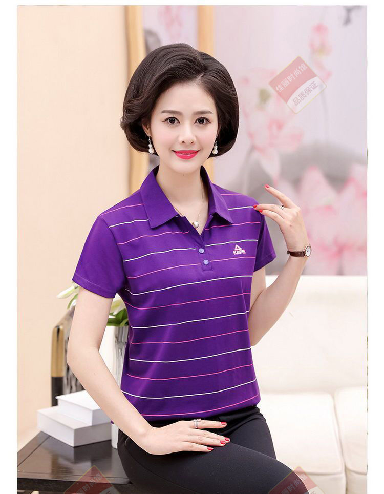 夏装新款中年女士短袖T恤衫妈妈装翻领棉T恤衫中老年休闲团队服装详情11