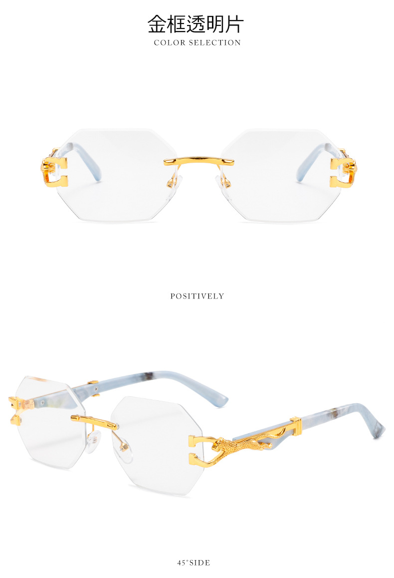 新款时尚复古木纹豹子镜腿墨镜男方框休闲街拍猎豹装饰太阳镜详情17