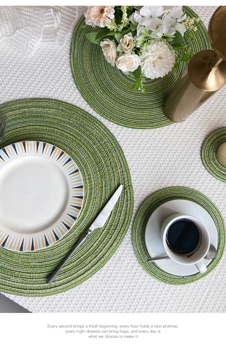 D-HOME Nordic style cotton-like placemats, round ramie woven coasters, heat-insulating plate pads, decorative prop pads, household heat-resistant pads, waterproof, anti-slip, oil-resistant, heat-resistant and wear-resistant pic 9