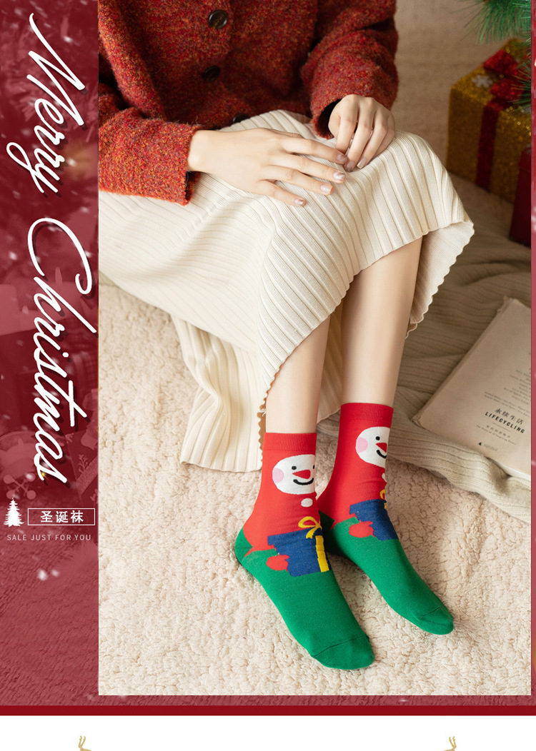 Cross-border best-selling Christmas socks, trendy mid-calf socks from Europe and America, creative cartoon design cotton socks for autumn and winter pic 1
