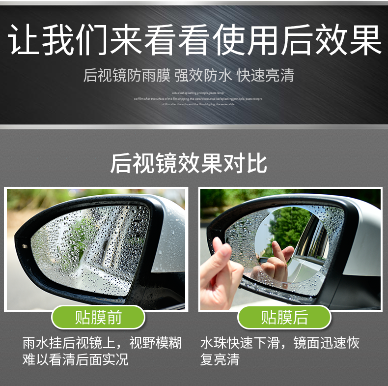 汽车后视镜防雨膜  车用防雾疏水膜 倒车镜防眩防雨防水贴膜详情22