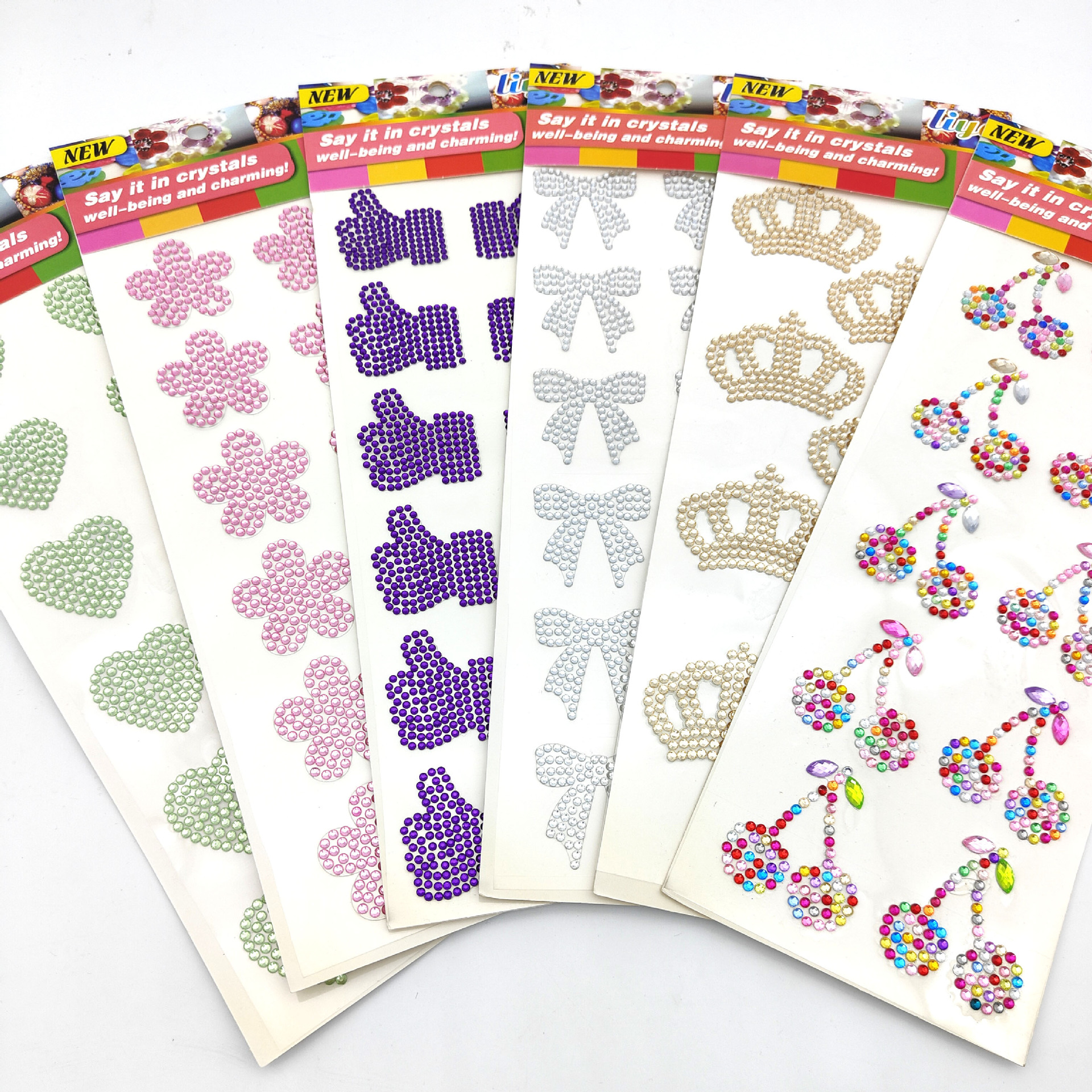 Daka acrylic decorative stickers, crystal gemstone stickers, car and mobile phone stickers, heart, crown, thumb, cherry pic 2