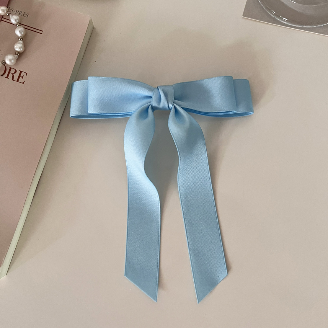 Solid-color satin bow hair clip, new popular back head spring clip, girlish top clip, ribbon hair clip headwear pic 9