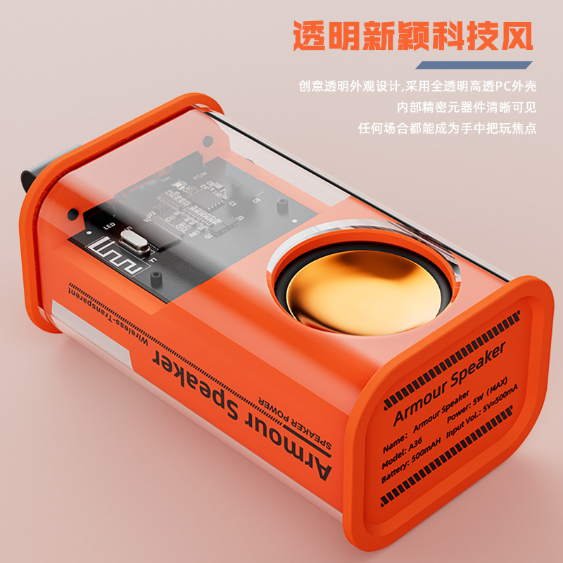 Transparent mecha-style wireless Bluetooth speaker, small steel cannon desktop speaker, colorful subwoofer, portable card slot speaker pic 2