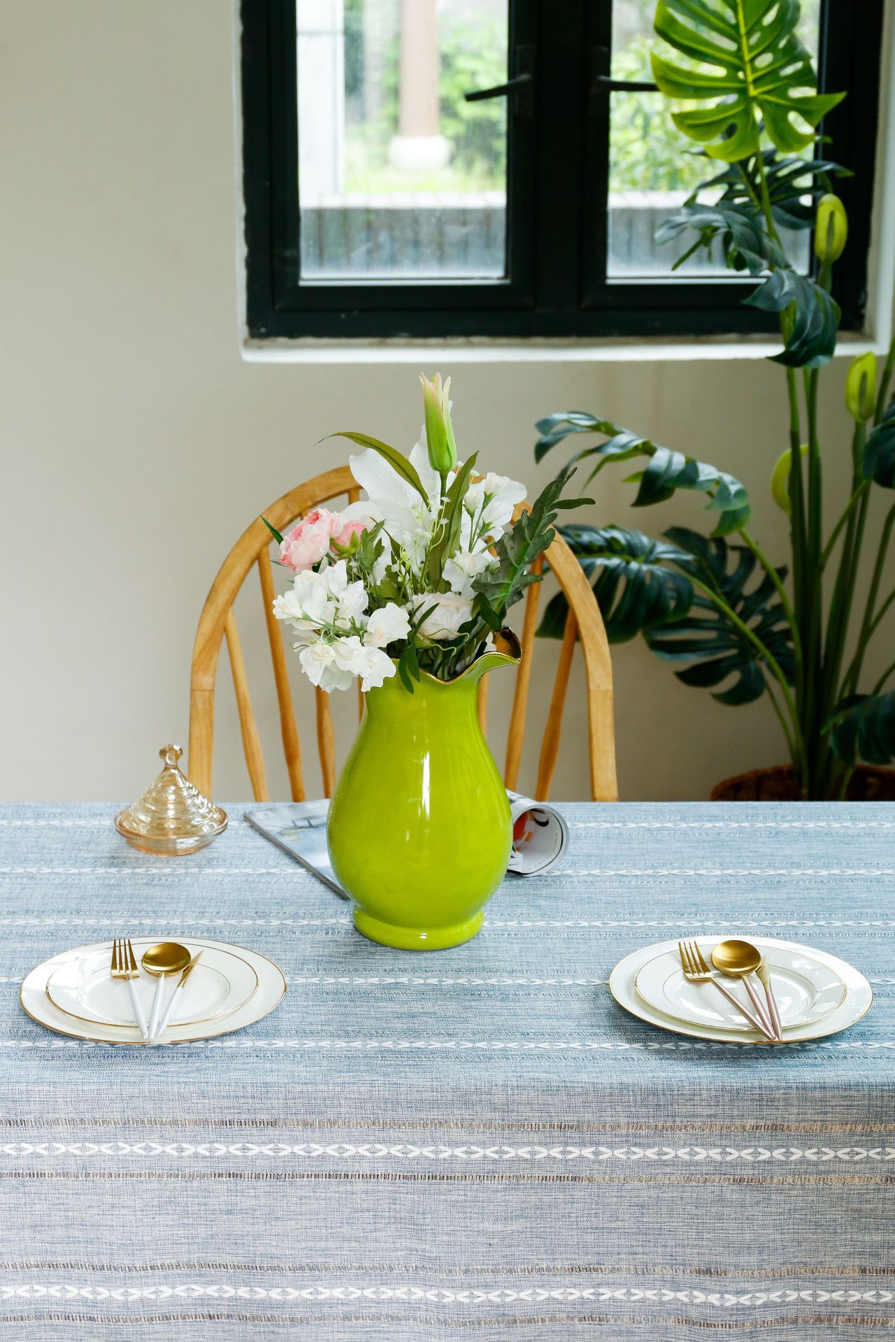 Cross-border retro country tablecloth, green hollowed-out decoration, cotton and linen tablecloth, embroidered decoration, party restaurant picnic mat pic 30