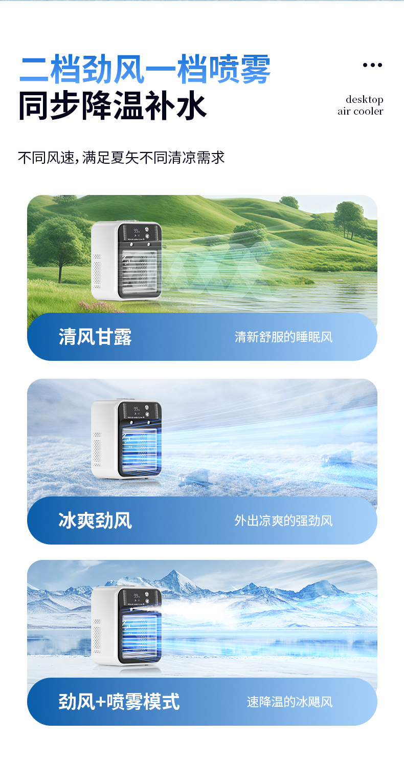 USB喷雾加湿迷你小空调扇桌面水冷风扇宿舍移动电风扇制冷冷风机详情9