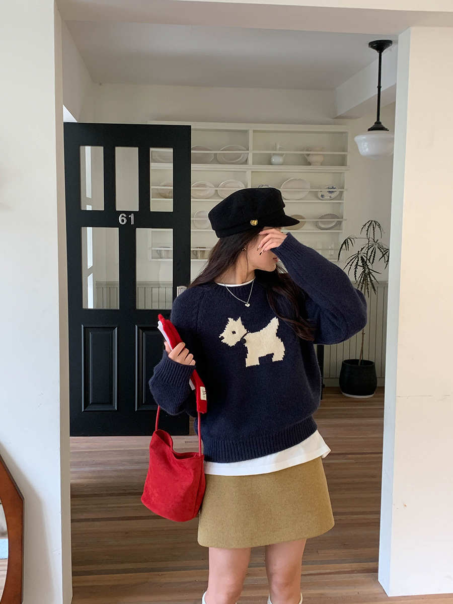 3th Morning North Island Park Korean Style Youthful Dog Embroidered Round Neck Pullover Sweater ZY2381 pic 79