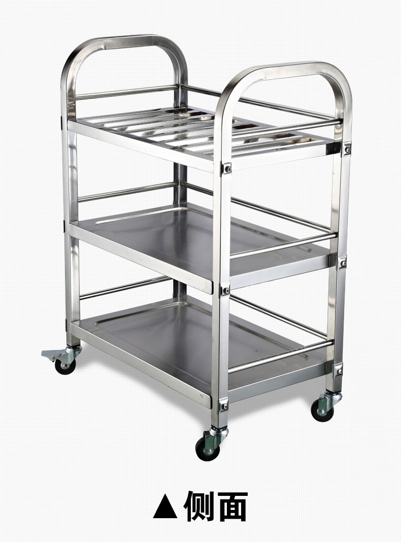 New stainless steel hot pot cart, three-layer multi-functional side dish storage rack, tube-type steam pot driver, food push and collection cart pic 8
