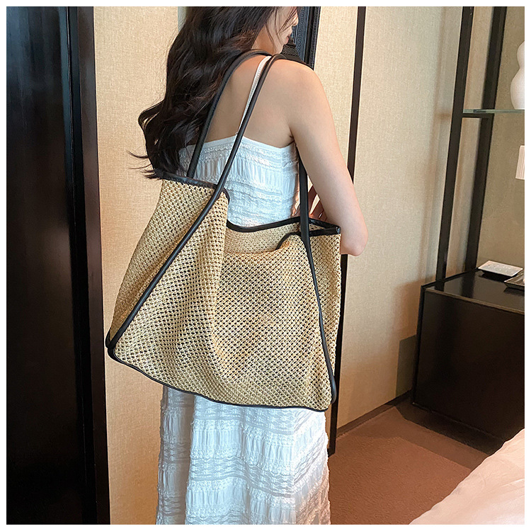 今年流行大容量草编包包女2023新款时尚通勤单肩包夏天编织水桶包详情24