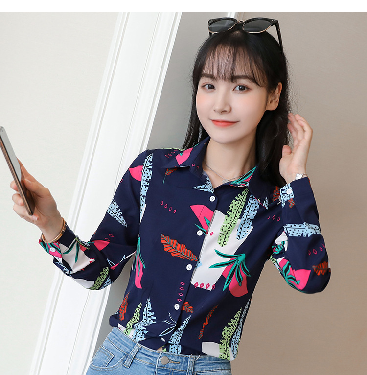 New spring and autumn Korean-style slim-fit shirt for women, long-sleeved printed striped trendy base layer, Hong Kong-style top for women pic 92