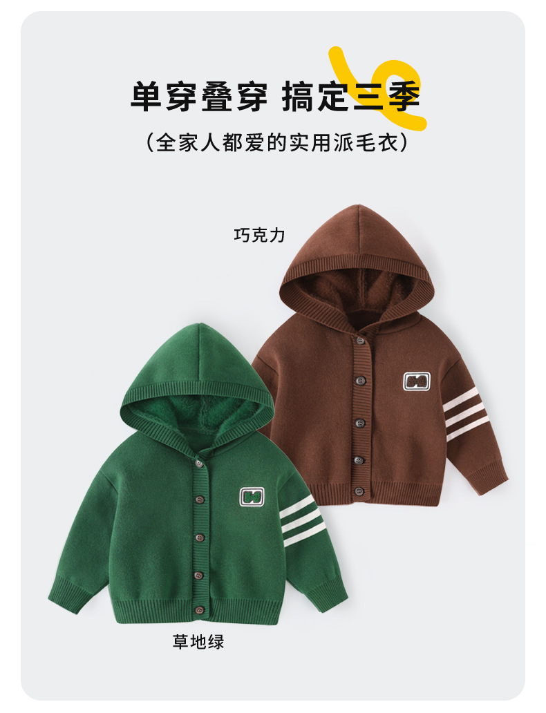 冬季男童一体绒连帽开衫新款男孩韩版加绒加厚毛衣A类棉防风外套详情4