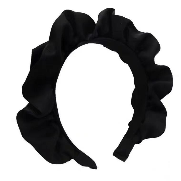 【 High Skull Top 】 Retro large intestine headband, black fungus wide-edge pleated hairband, face-enhancing little girl height-increasing hairpin pic 7