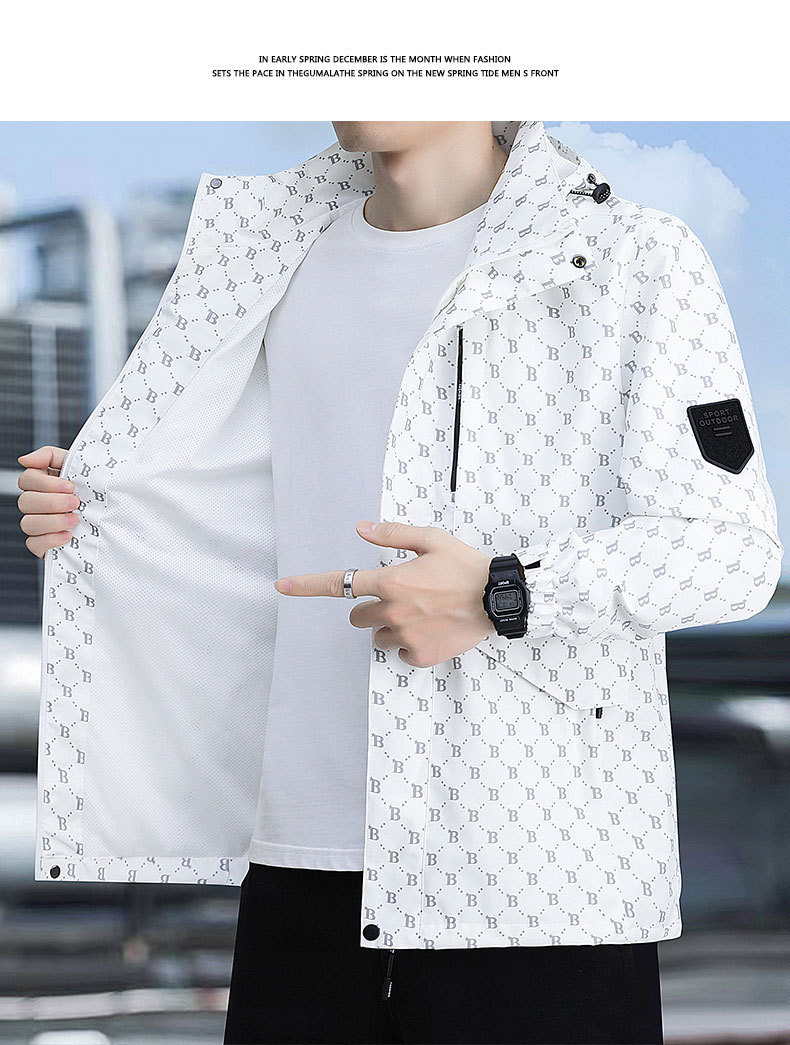 春秋季时尚潮牌印花户外休闲防风防水冲锋衣男士百搭帅气连帽夹克 pic 23