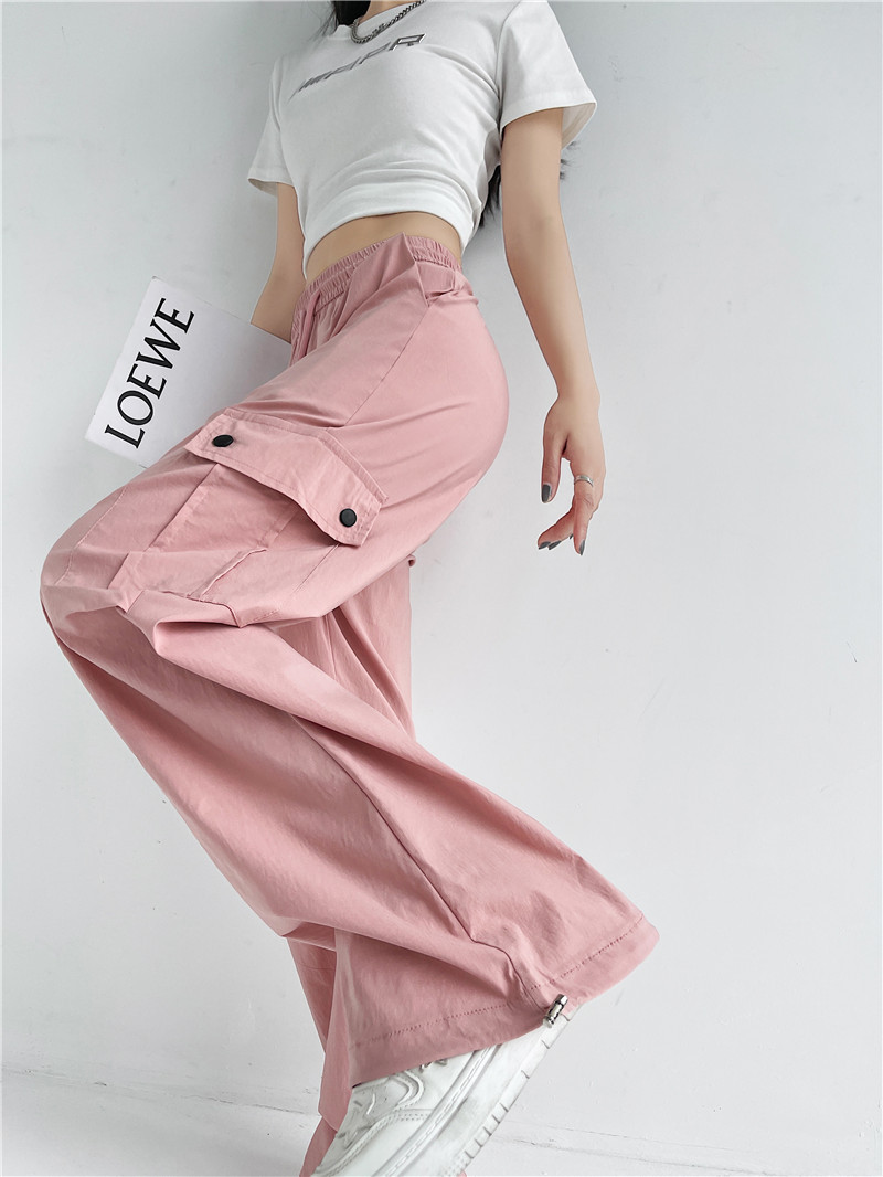 2024抽绳束脚工装休闲裤女春夏薄款设计感褶皱宽松美式长裤子详情14