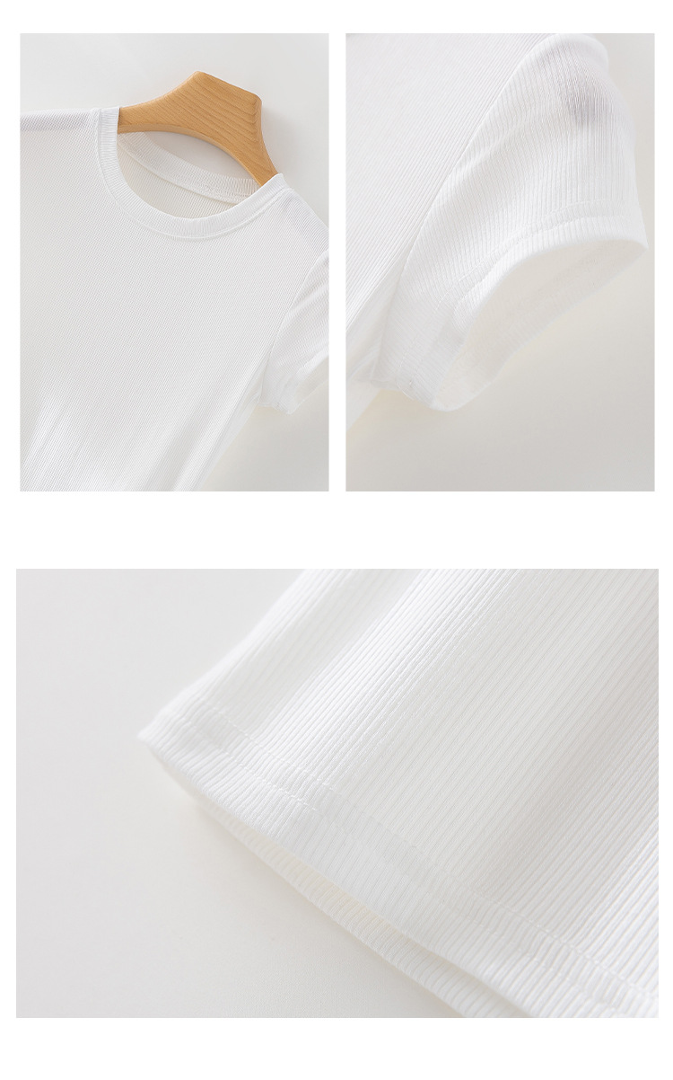 韩版简约针织短袖T恤女夏季新款小众设计感修身百搭圆领纯色上衣详情16