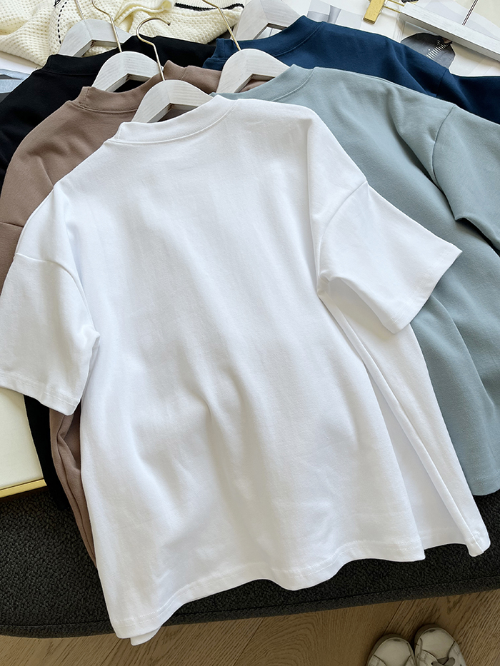 琪镌绘制半高领t恤女式春夏季新款宽松显瘦韩版简约半袖减龄棉质详情40