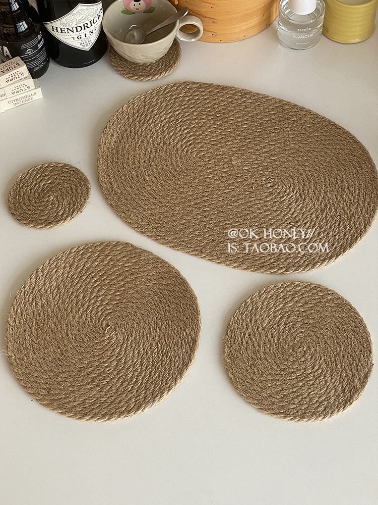 日式亚麻编织餐垫餐桌隔热垫子锅垫碗垫隔热防烫大尺寸亚麻草编织详情9