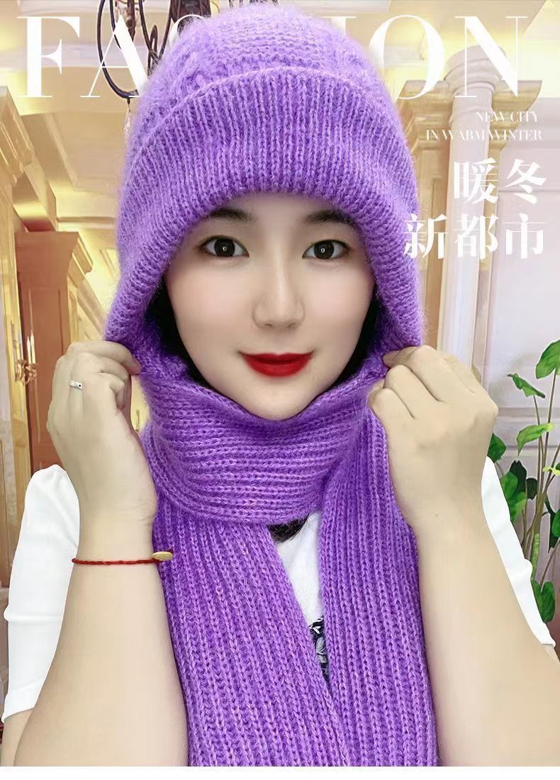 帽子女新款加绒加厚围巾一体风雪帽秋冬季松鼠绒毛线帽保暖网红帽详情1