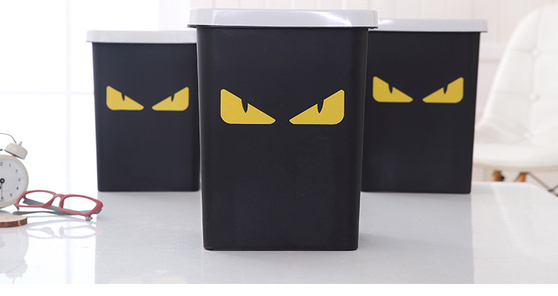 Monster pattern pressure ring square trash can, kitchen uncovered garbage basket, creative home living room bedroom plastic paper basket pic 1