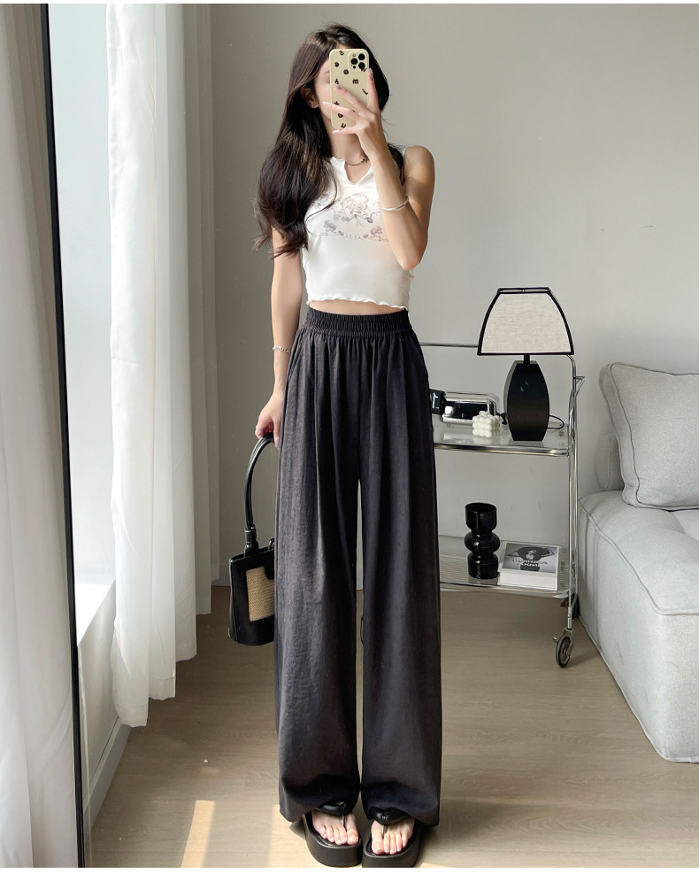 白色奶芙山本阔腿裤女春夏2024新款高腰垂感醋酸小个子慵懒风冰丝详情24