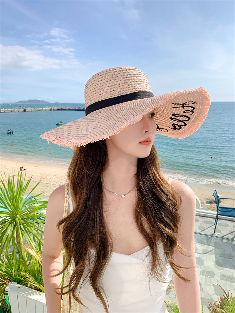 加大帽檐时尚遮阳帽子女士夏季休闲百搭字母防晒太阳帽韩版潮盆帽详情8