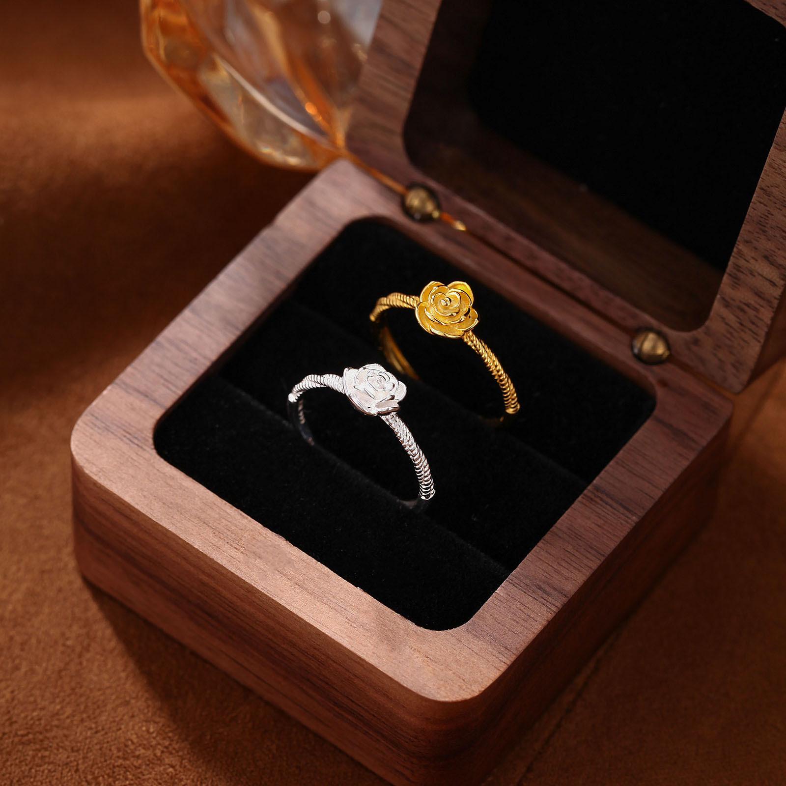 S999纯银足银戒指山茶花开口可调节素银指环抖音小红书手饰礼物详情6