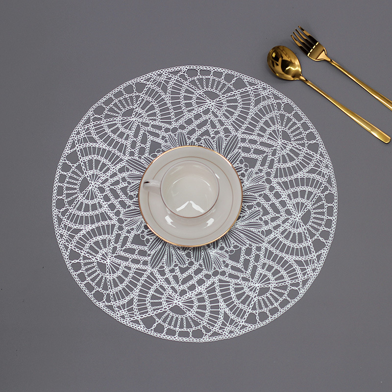 Womei European-style light luxury, fashionable, simple and elegant lace flower round hollowed-out table mat, INS style, fresh, waterproof, oil-resistant, anti-slip, heat-resistant, wear-resistant and heat-insulating table mat pic 13