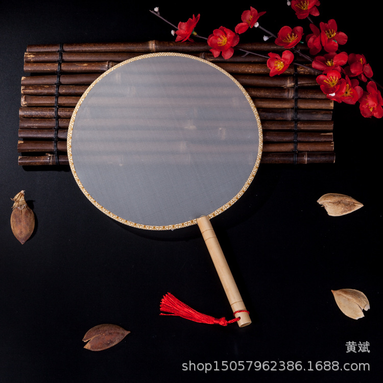 黑檀柄真丝空白宫扇团扇圆形书写绘画涂鸦DIY白色扇子可刺绣贴花详情19