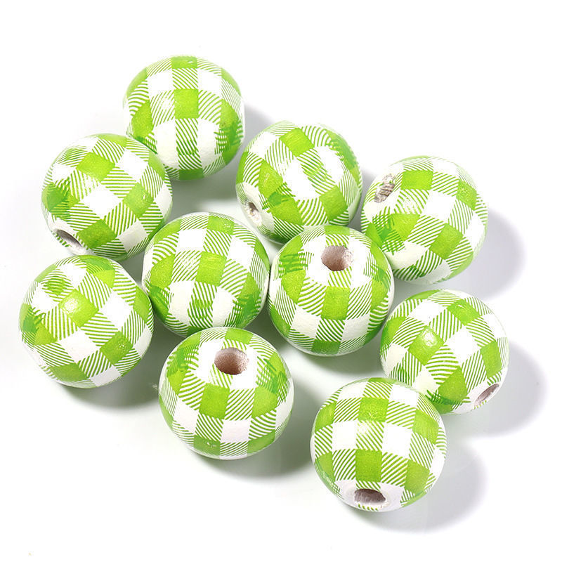 千鸟格木珠DIY挂饰装饰串珠彩色格子木珠配件条纹印花带孔木珠详情21