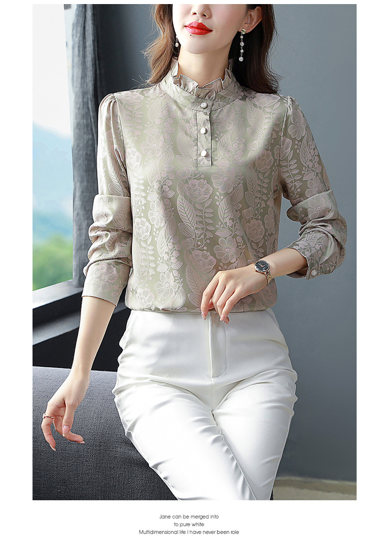 2023年春装正品真丝衬衫女设计感小众法式立领桑蚕丝女士衬衣上衣详情12