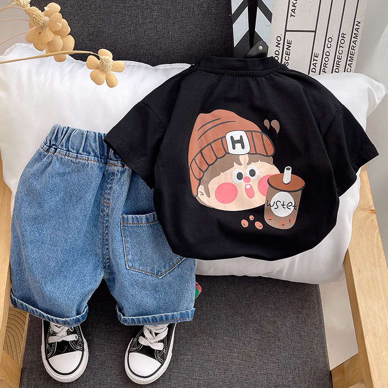 奶茶小哥衣服男童女童夏装套装2024新款夏季衣服洋气儿童短袖韩版详情6