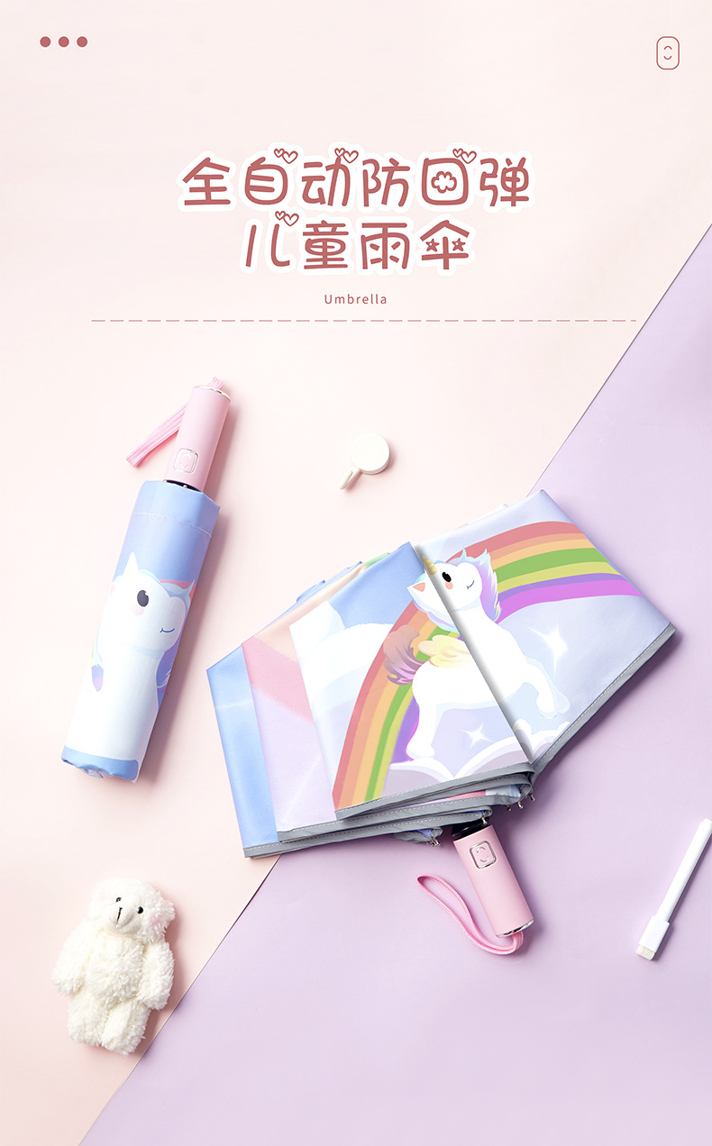 安全防回弹节节收儿童雨伞男孩女孩小学生上学专用晴雨两用自动伞详情1